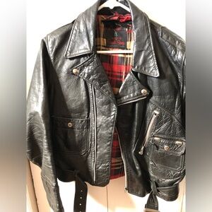 VINTAGE Simpson Sears Men Sm Blk Leather Jacket w/Harley Davidson Eagle patch